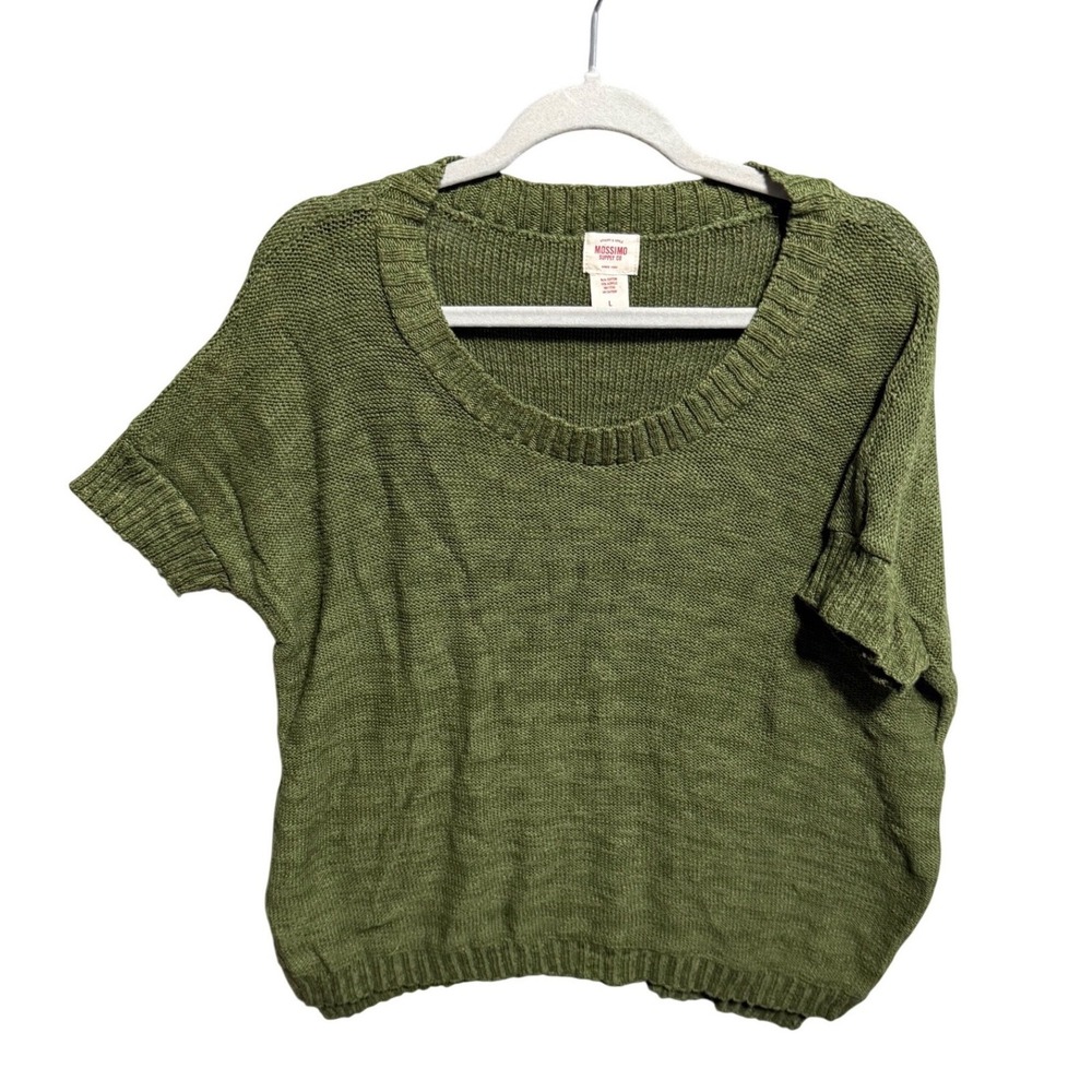 Mossimo Short Sleeve Sweater Women L Olive Green Excellent Knit Scoop Neck